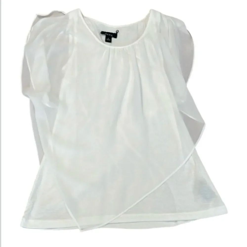 Alyx size S sheer white sleeveless “V” hem blouse with a knit top under EUC